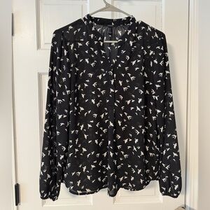 Forever 21 Black Blouse with White Bird Pattern